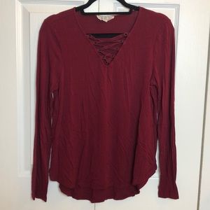 Burgundy Criss Cross Long Sleeve
